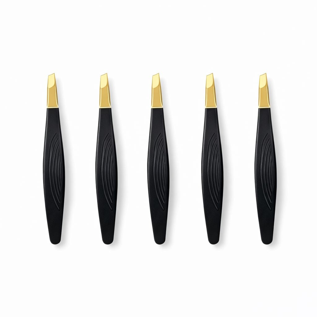 Penseta cosmetica profesionala pentru sprancene, varf inclinat, metalica neagra