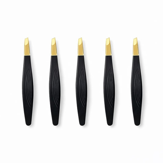 Penseta cosmetica profesionala pentru sprancene, varf inclinat, metalica neagra