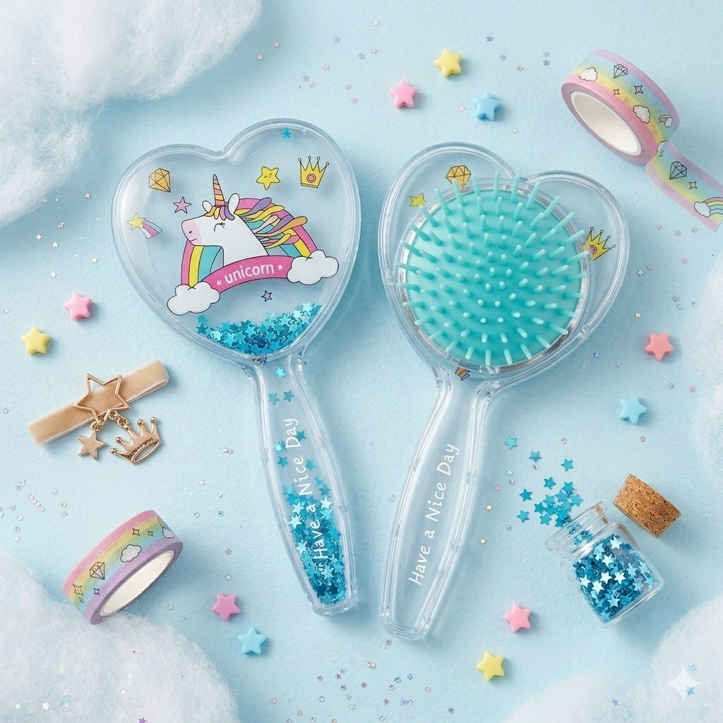 Perie de Păr 15cm , inimioara cu Unicorn– Descurcare Delicată, Diverse Modele