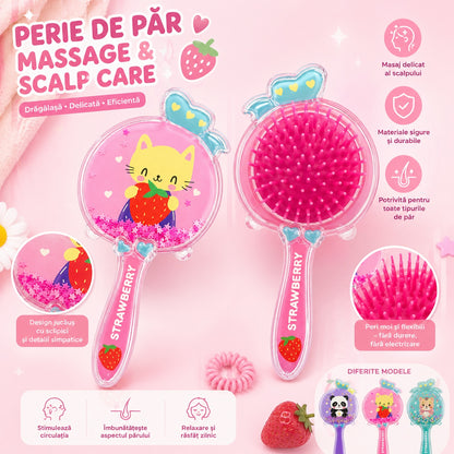 Perie de Păr cu Fructe și Personaje Vesele, 15cm – Diverse Modele