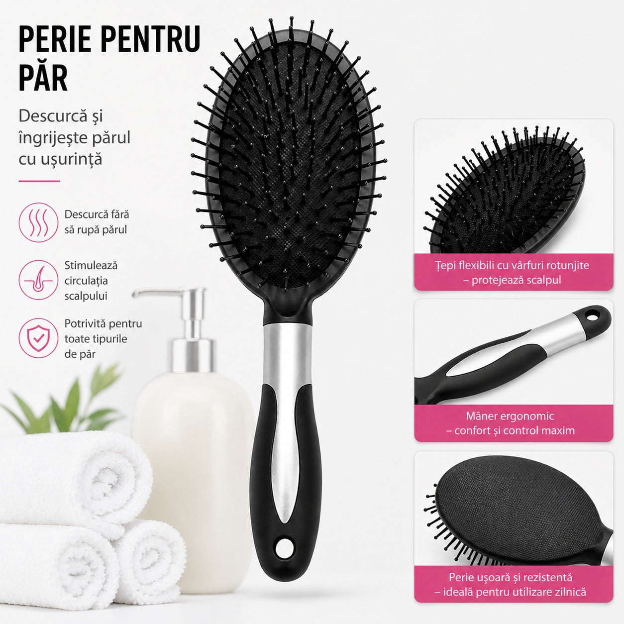 Perie de Păr Ovala cu Peri Flexibili – Descurcare Delicată și Îngrijire Zilnică