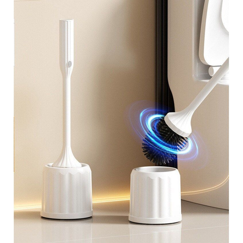 Perie WC electrica rotativa 360°, reincarcabila USB, cap silicon antibacterian, suport inclus, curatare profunda toaleta