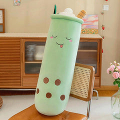 Perna Plus Bubble Tea Verde 80 cm , Jucarie XL Pufoasa, Antistres, Decor Kawaii