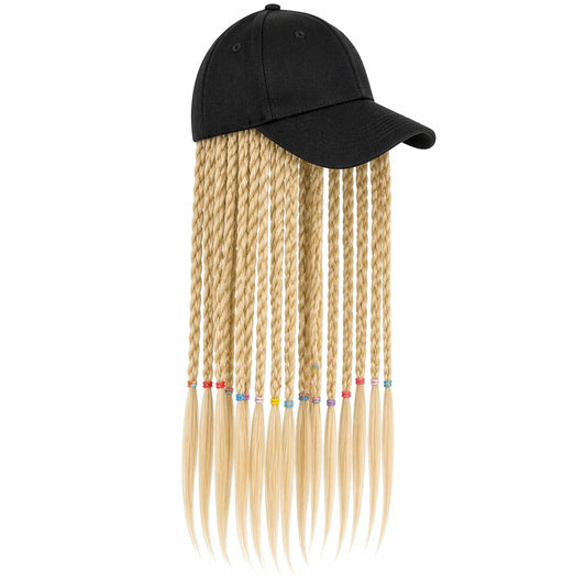 Peruca impletita blond 50 cm cu sapca neagra stil modern