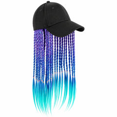 Peruca impletita mov cu ombre albastru 50 cm cu sapca neagra