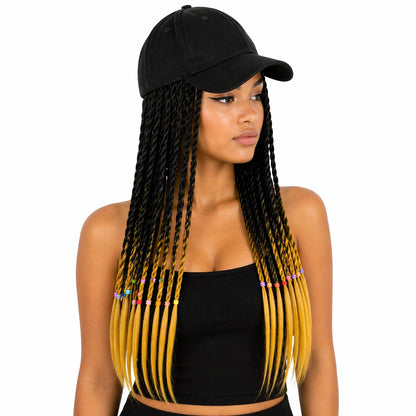 Peruca impletita negru cu ombre galben 50 cm cu sapca neagra
