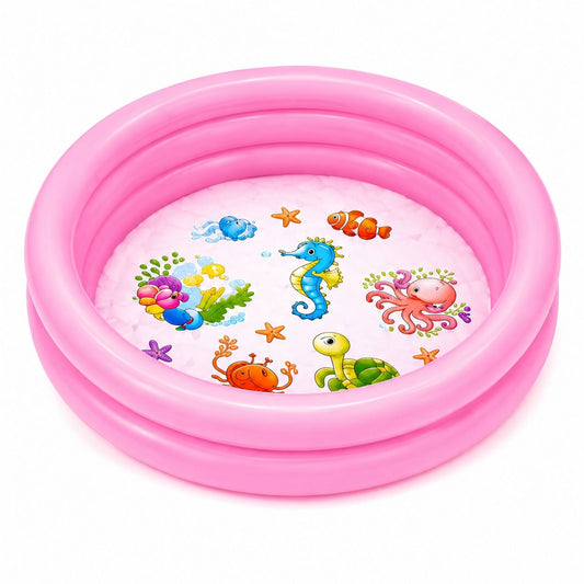 Piscina Gonflabila pentru Copii, Roz, cu Model Animale Marine, PVC Rezistent