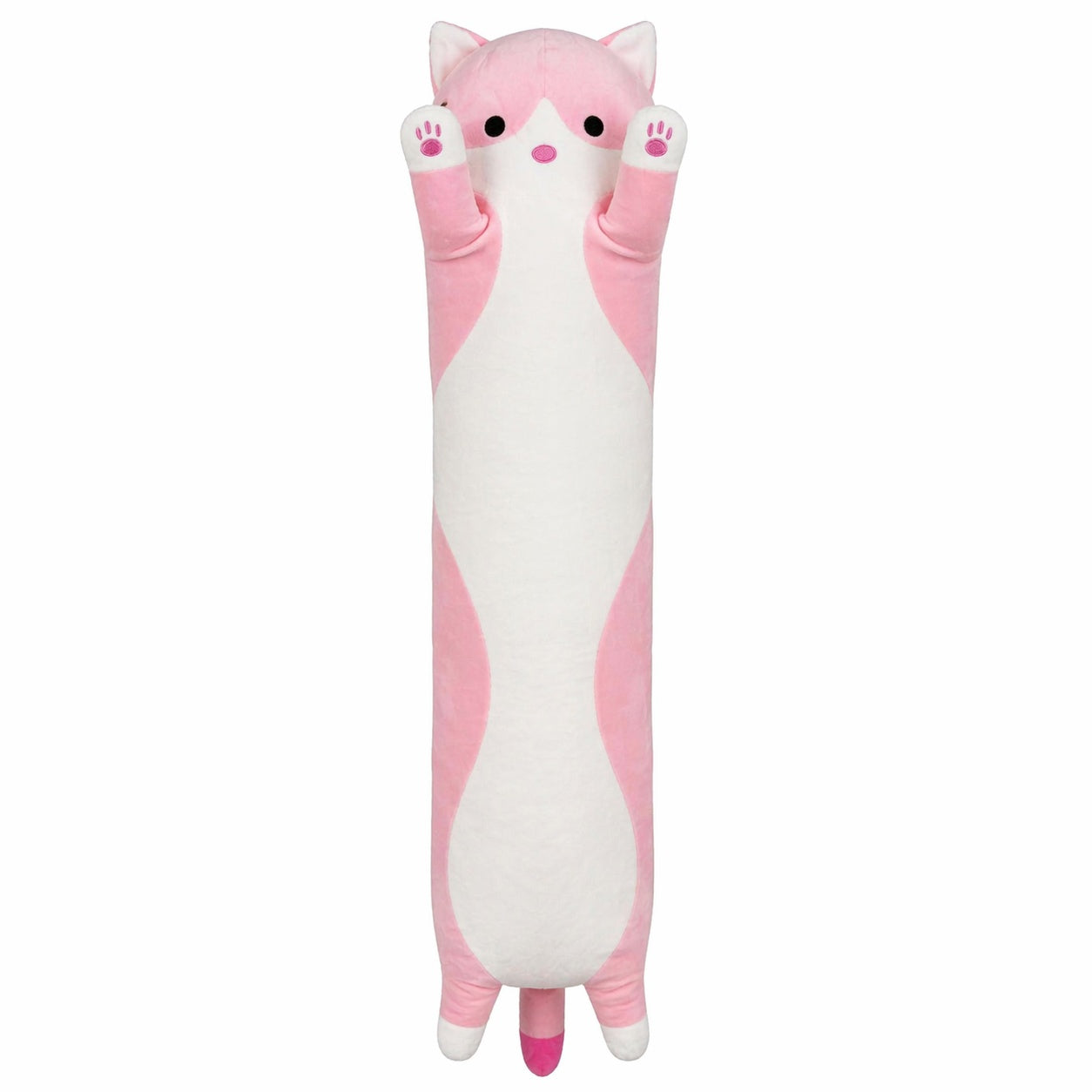 Pisică de pluș roz 90 cm – pernă lungă moale, jucărie XXL pentru copii și decor