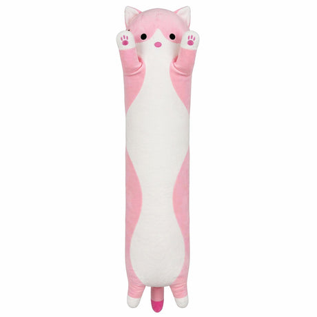 Pisică de pluș roz 90 cm – pernă lungă moale, jucărie XXL pentru copii și decor