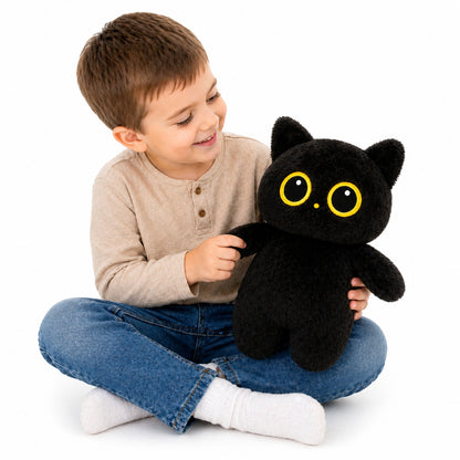 Pisicuta de plus neagra 60cm, jucarie pufoasa cu ochi mari galbeni