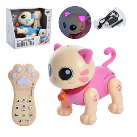 Pisicuță robot interactivă cu telecomandă, din plastic, 23,5x21,5x14 cm, jucărie educativă și distractivă