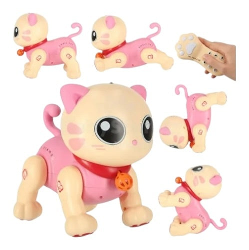 Pisicuță robot interactivă cu telecomandă, din plastic, 23,5x21,5x14 cm, jucărie educativă și distractivă