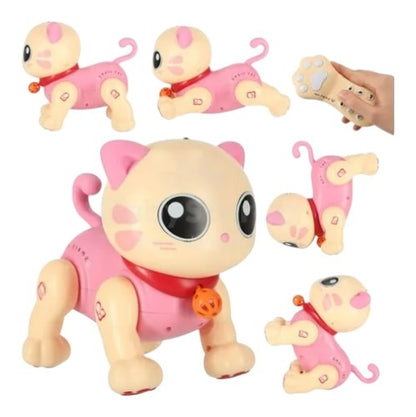 Pisicuță robot interactivă cu telecomandă, din plastic, 23,5x21,5x14 cm, jucărie educativă și distractivă