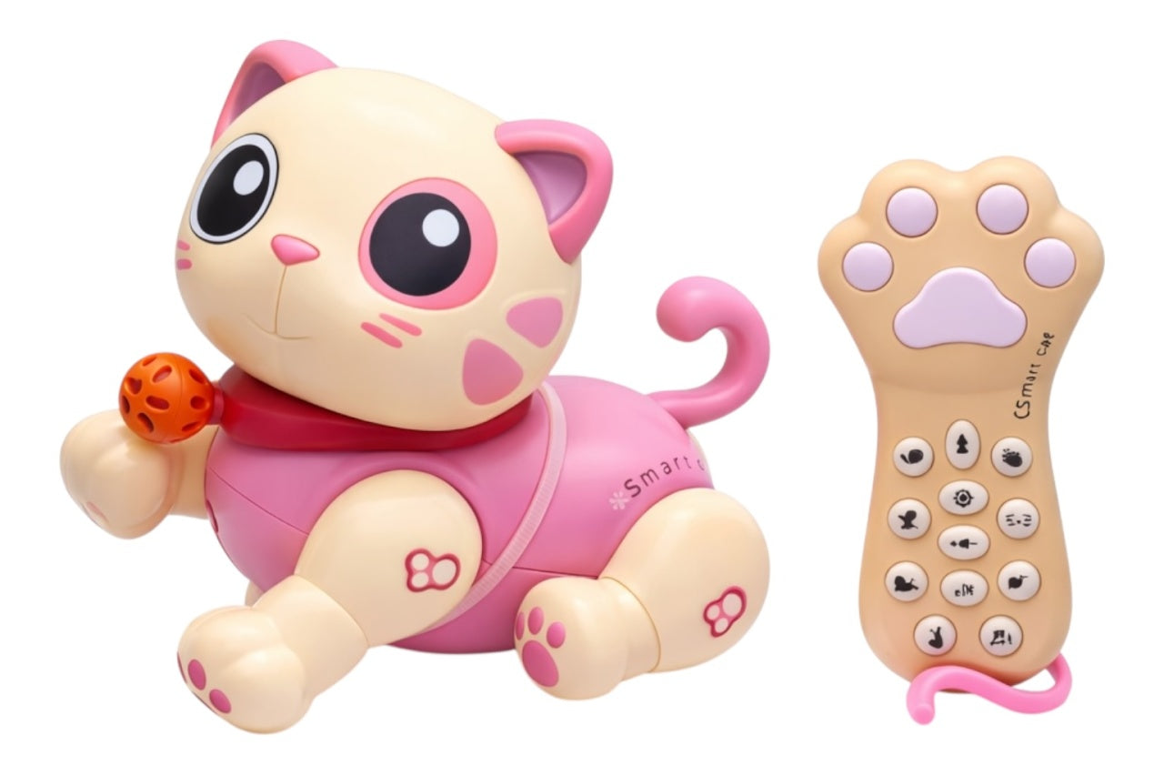 Pisicuță robot interactivă cu telecomandă, din plastic, 23,5x21,5x14 cm, jucărie educativă și distractivă