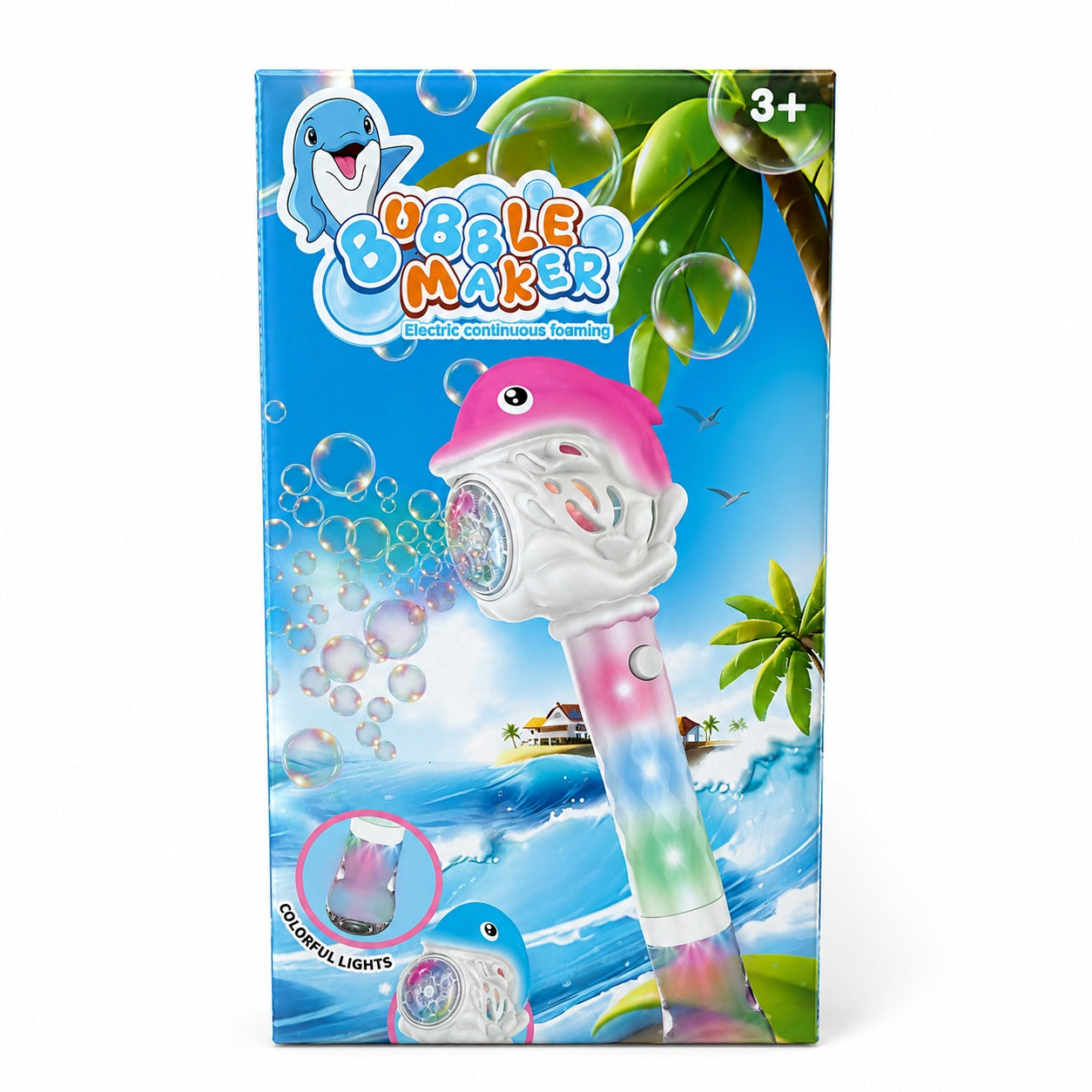Pistol Automat de Baloane cu Lumini LED Delfin, Roz, 26x13.5 cm