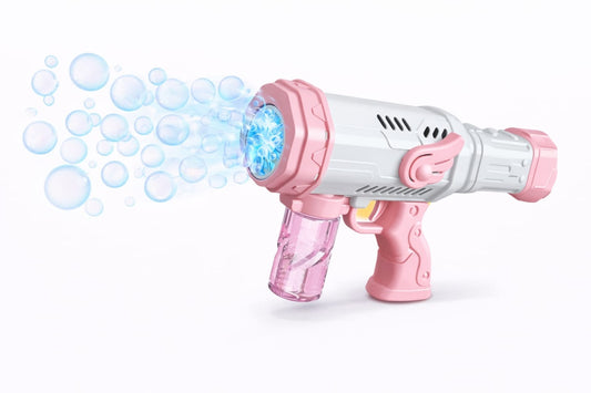 Pistol automat de facut baloane de sapun Angel Bubble Gun cu lumini si muzica, roz