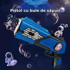 Pistol automat de facut baloane de sapun Bubble Gun Galaxy cu lumini LED, albastru