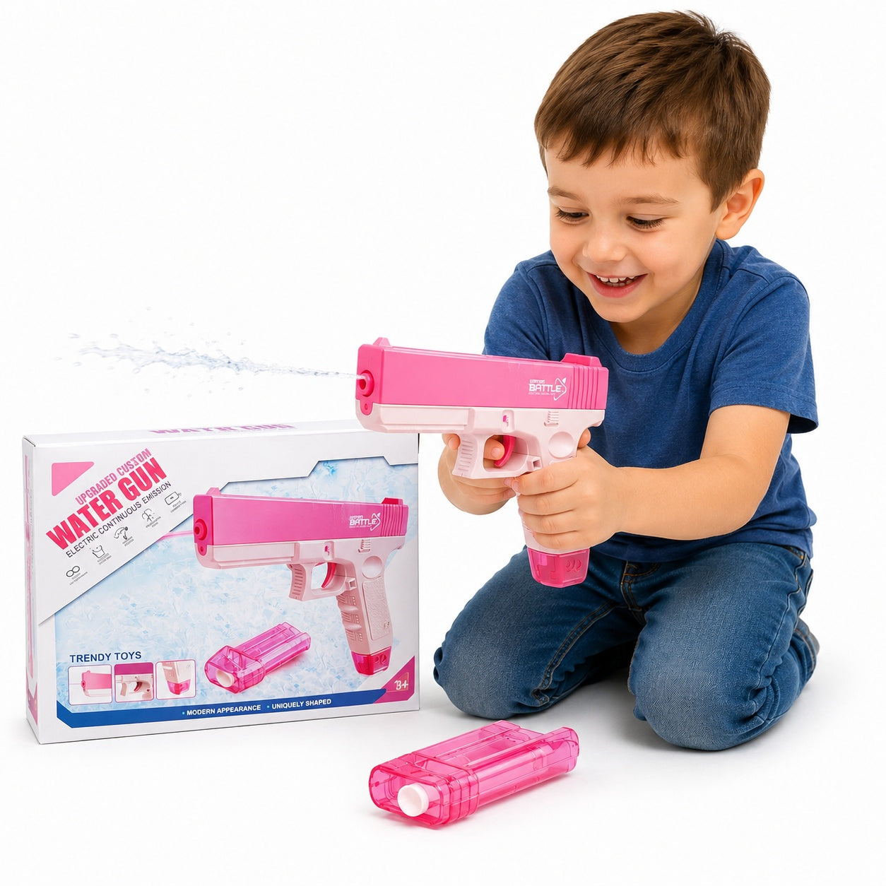 Pistol cu apă din plastic, model 818-1, culoare roz, acțiune distractivă pentru joaca în aer liber