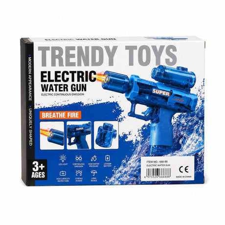 Pistol cu Apă Electric Albastru cu Lunetă, LED, Jet Continuu și Baterie Reîncărcabilă