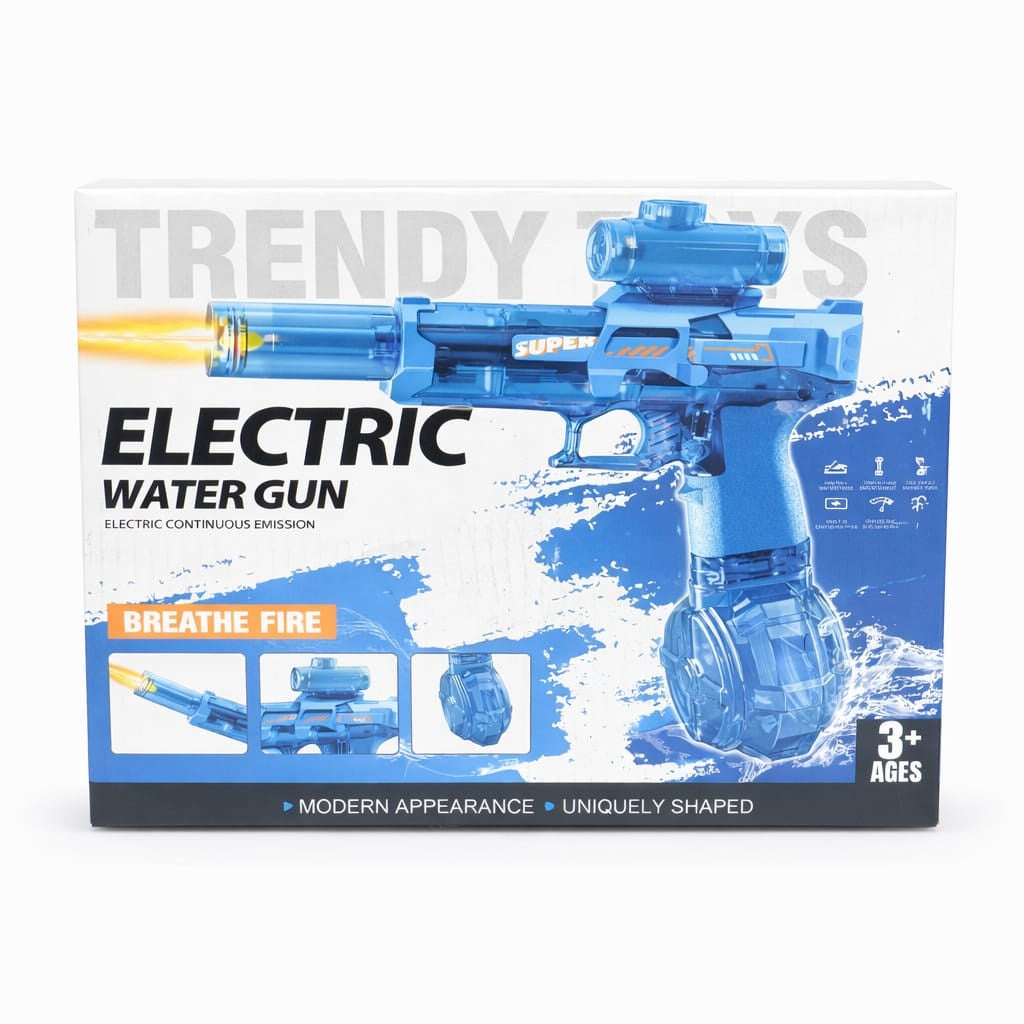 Pistol cu apa electric albastru, jet continuu, rezervor mare, jucarie exterior