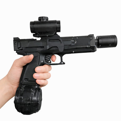 Pistol cu apa electric negru, jet continuu, rezervor mare, jucarie exterior