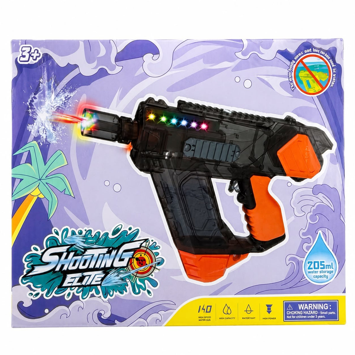 Pistol cu Apă Electric pentru Copii, Acumulator Reîncărcabil USB, Lumini LED, Rezervor 205 ml, Culoare Aleatorie