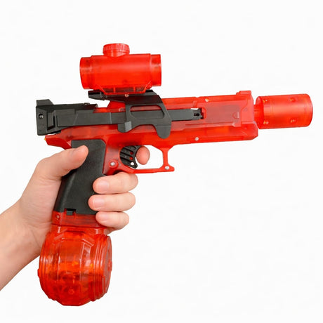 Pistol cu apa electric rosu, jet continuu, rezervor mare, jucarie exterior