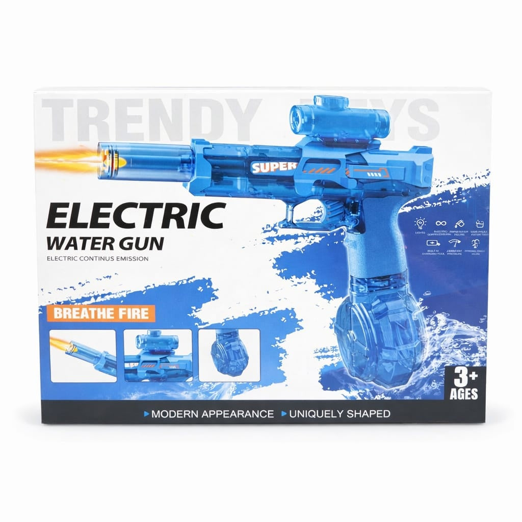 Pistol cu apa electric rosu, jet continuu, rezervor mare, jucarie exterior