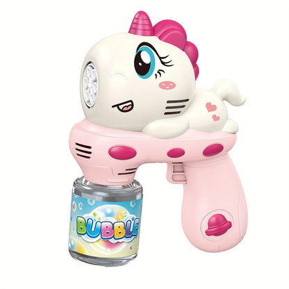 Pistol cu baloane- unicorn cu lumini si lichid inclus, roz/mov