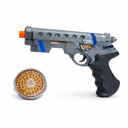 Pistol de jucarie cu lumini si sunete, design modern gri cu albastru