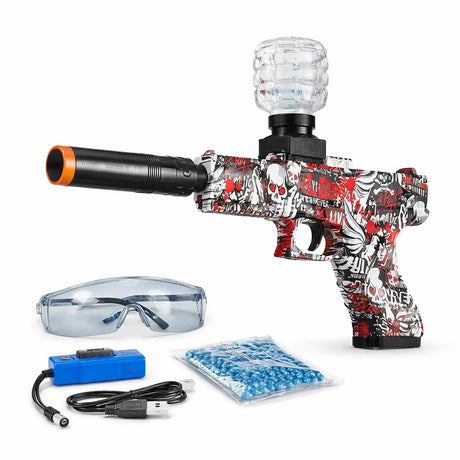 Pistol de jucărie motorizat tip Glock, gel blaster, albastru, 40 cm
