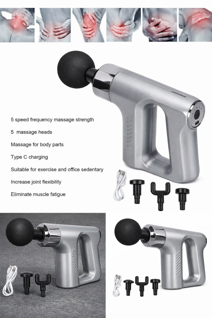 Pistol de Masaj pentru Relaxarea Musculaturii, Gri, Material Plastic, Portabil