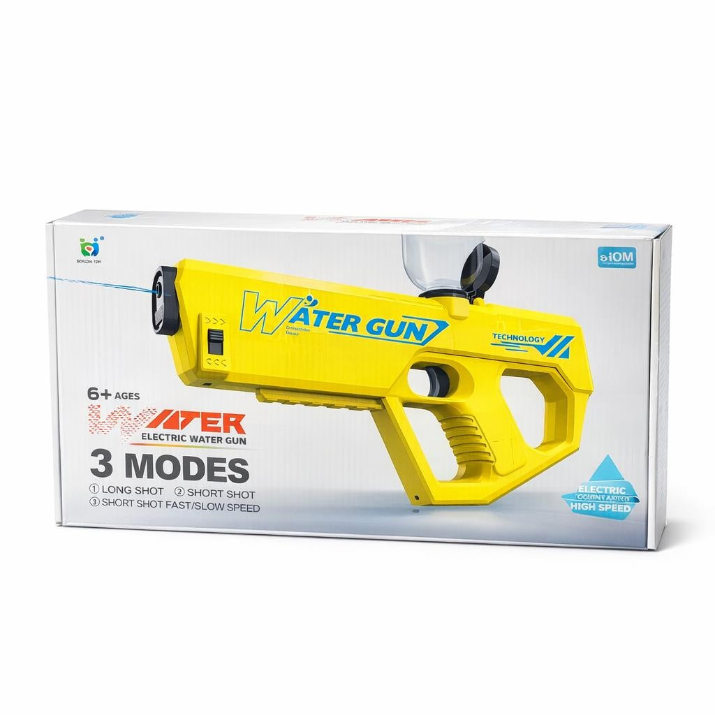 Pistol electric cu apa galben cu rezervor600ml, 3 moduri jet, 8-10m