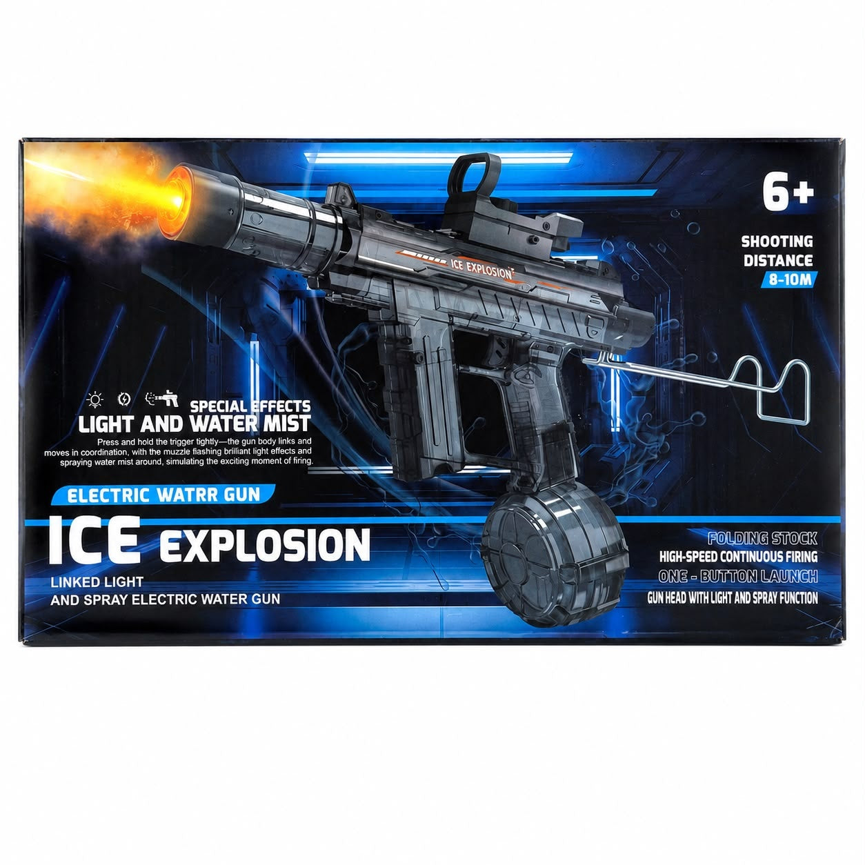Pistol Electric cu Apă pentru Copii, Efecte LED și Abur, Jet Automat 8-10 m, Reîncărcabil USB