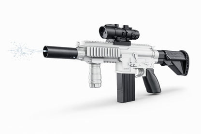 Pistol electric cu apa pentru copii M428, reincarcabil, jet automat, cu luneta si amortizor, alb