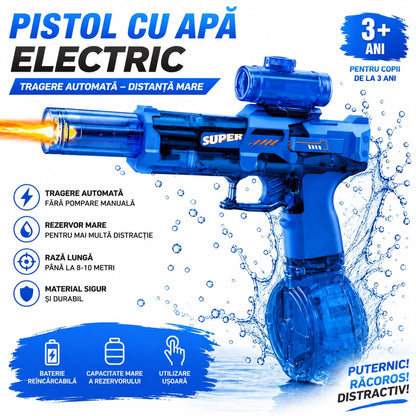 Pistol Electric cu Apă pentru Copii, Reîncărcabil USB, Tragere Automată, Rază 8–10 m, 3+ Ani