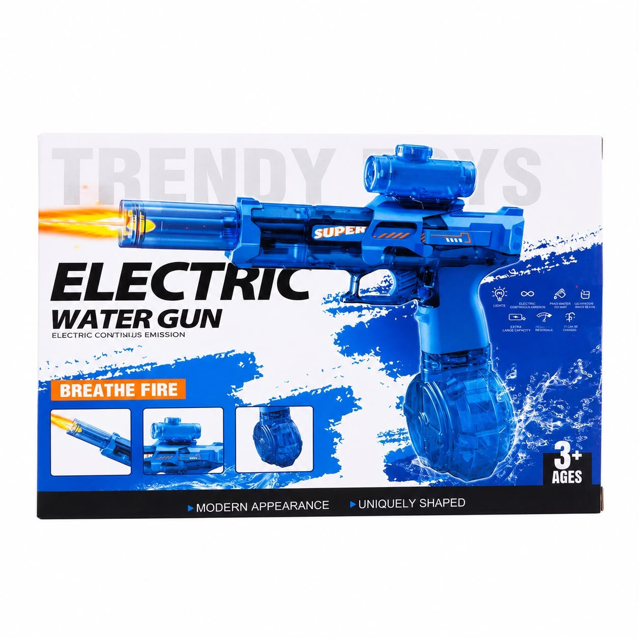 Pistol Electric cu Apă pentru Copii, Reîncărcabil USB, Tragere Automată, Rază 8–10 m, 3+ Ani