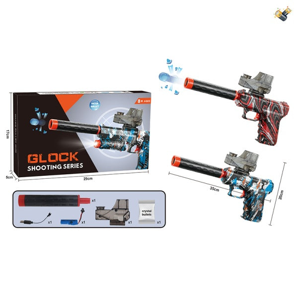 Pistol electric cu bile gel pentru copii, Block Shooting Series, cu amortizor si vizor, 35 cm