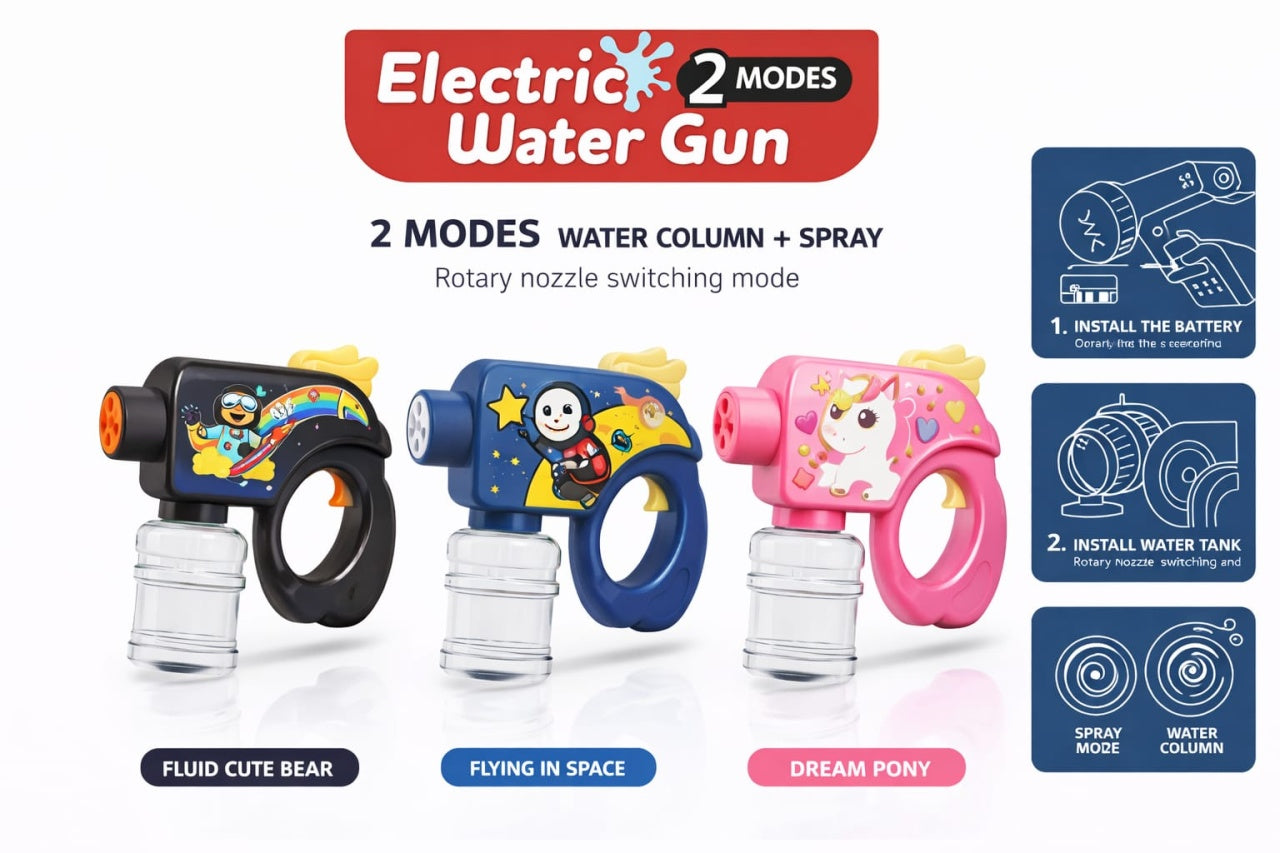 Pistol electric de apa pentru copii cu rezervor si 2 moduri jet, model astronaut