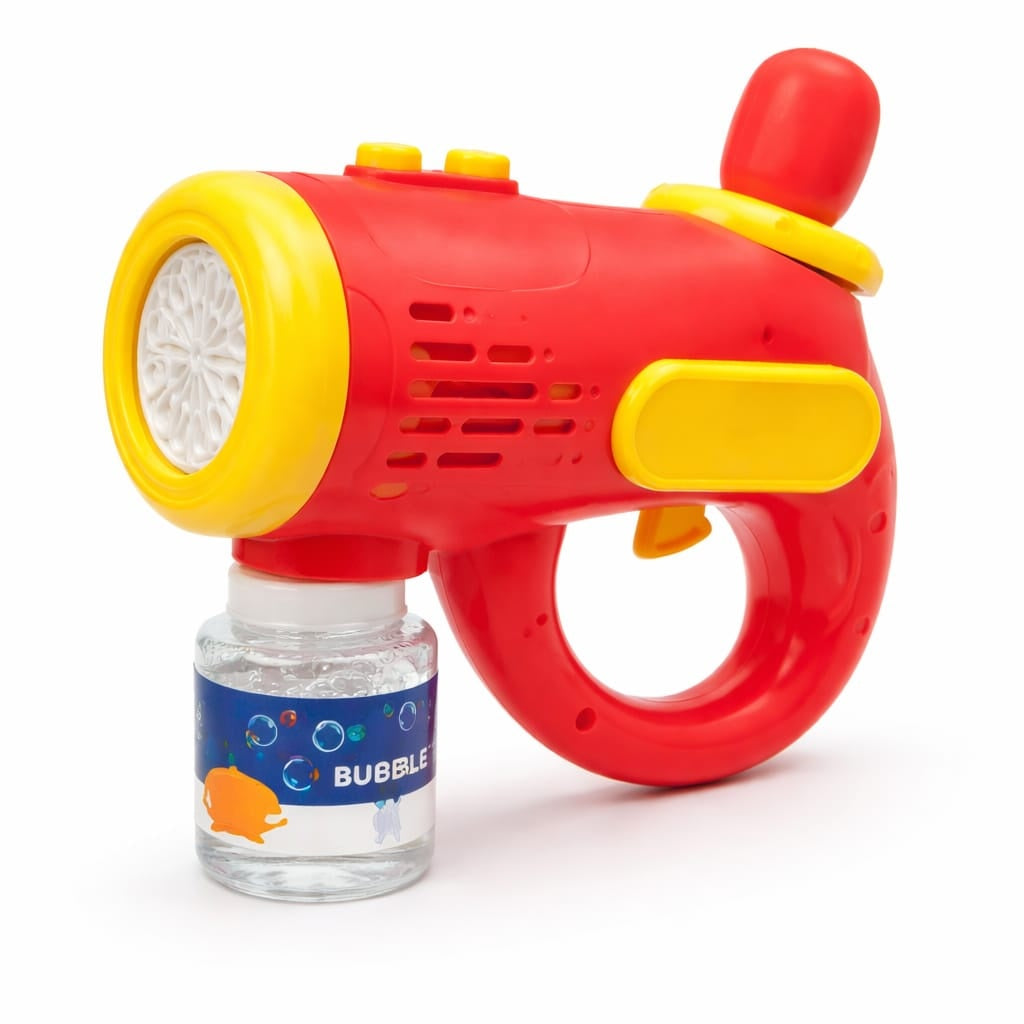 Pistol electric pentru baloane de sapun cu lumini LED, rezervor lichid inclus, rosu galben