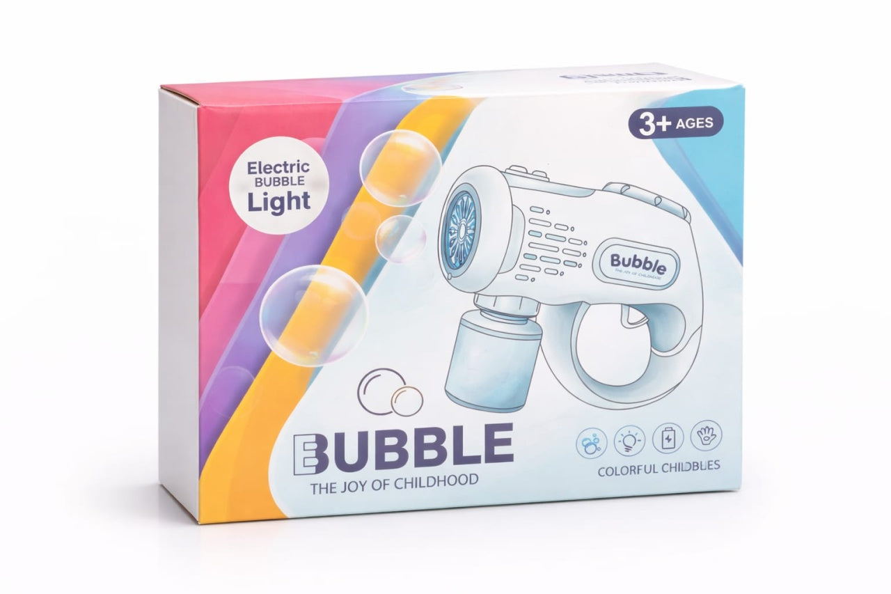 Pistol electric pentru baloane de sapun cu lumini LED, rezervor lichid inclus, rosu galben