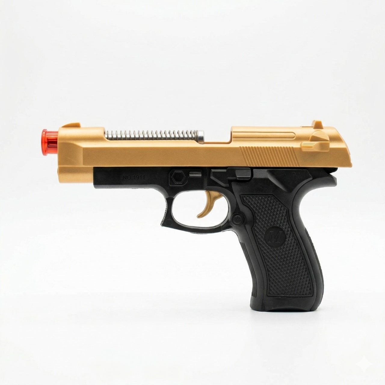 Pistol jucarie electric 20 cm auriu, cu lumini si sunet