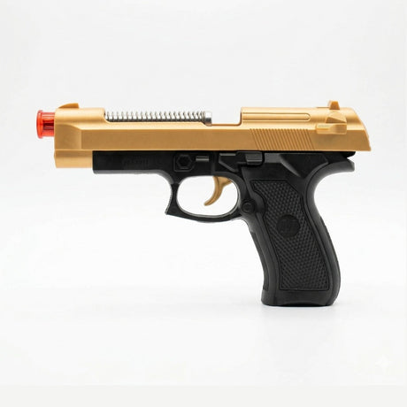 Pistol jucarie electric 20 cm auriu, cu lumini si sunet
