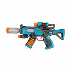 Pistol jucarie electric cu efect fum, lumini LED si sunete, model futuristic albastru