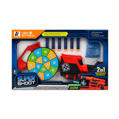 Pistol Jucarie Super Shoot 2in1 cu Tinta, Bile cu Apa si Darts , Set complet