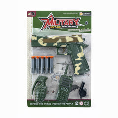 Pistol jucarie tip militar verde 19 cm, soft gun cu accesorii si gloante cu ventuze