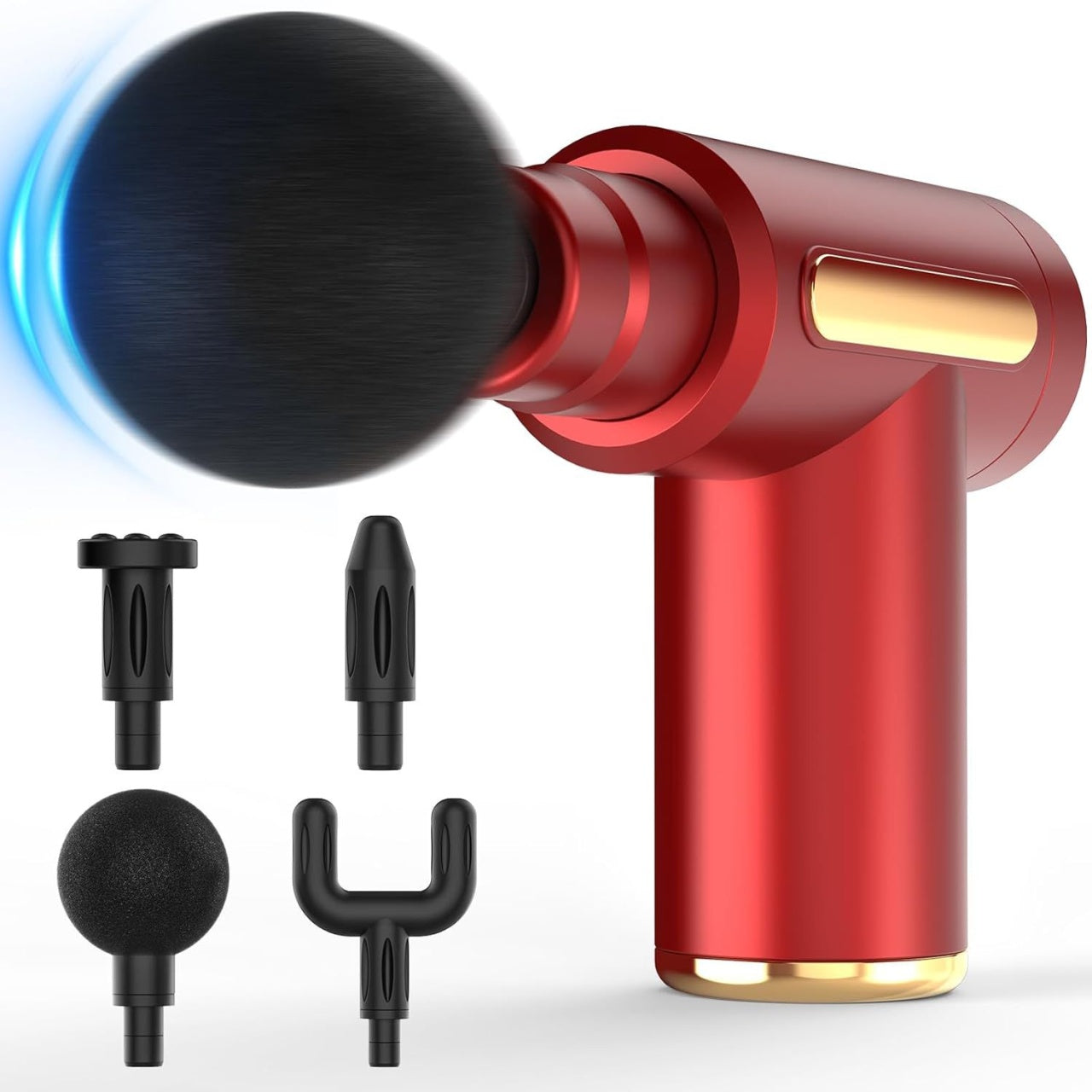 Pistol masaj muscular cu 4 capete interschimbabile, 6 trepte viteza, reincarcabil USB Type-C, 25W, rosu