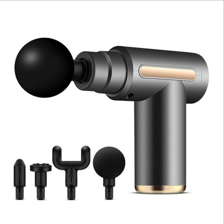 Pistol masaj muscular cu 4 capete interschimbabile, 6 trepte viteza, reincarcabil USB Type-C, 25W, argintiu
