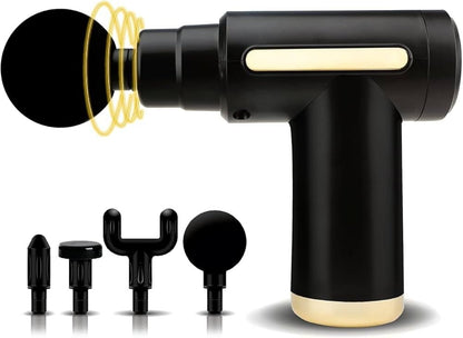 Pistol masaj muscular cu 4 capete interschimbabile, 6 trepte viteza, reincarcabil USB Type-C, 25W, negru