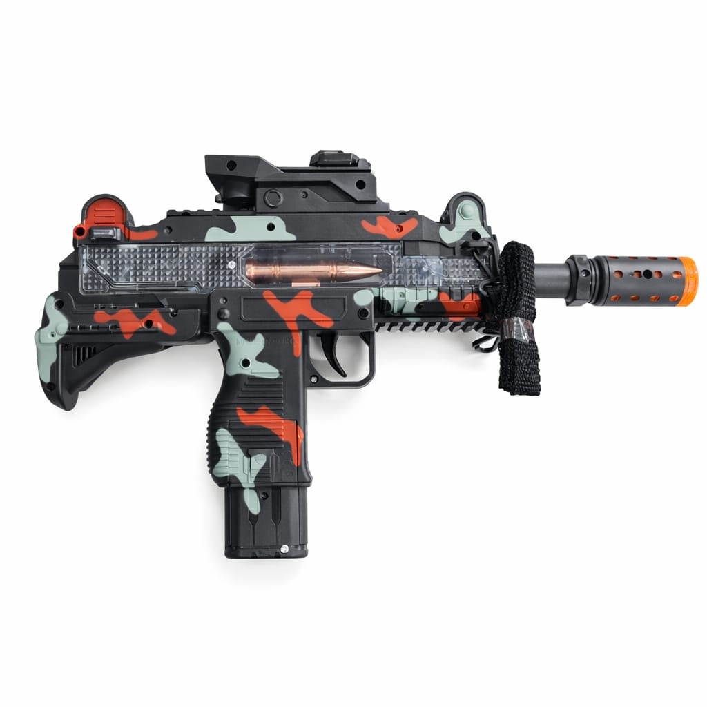 Pistol mitraliera de jucarie cu lumini si sunete, design camuflaj copii